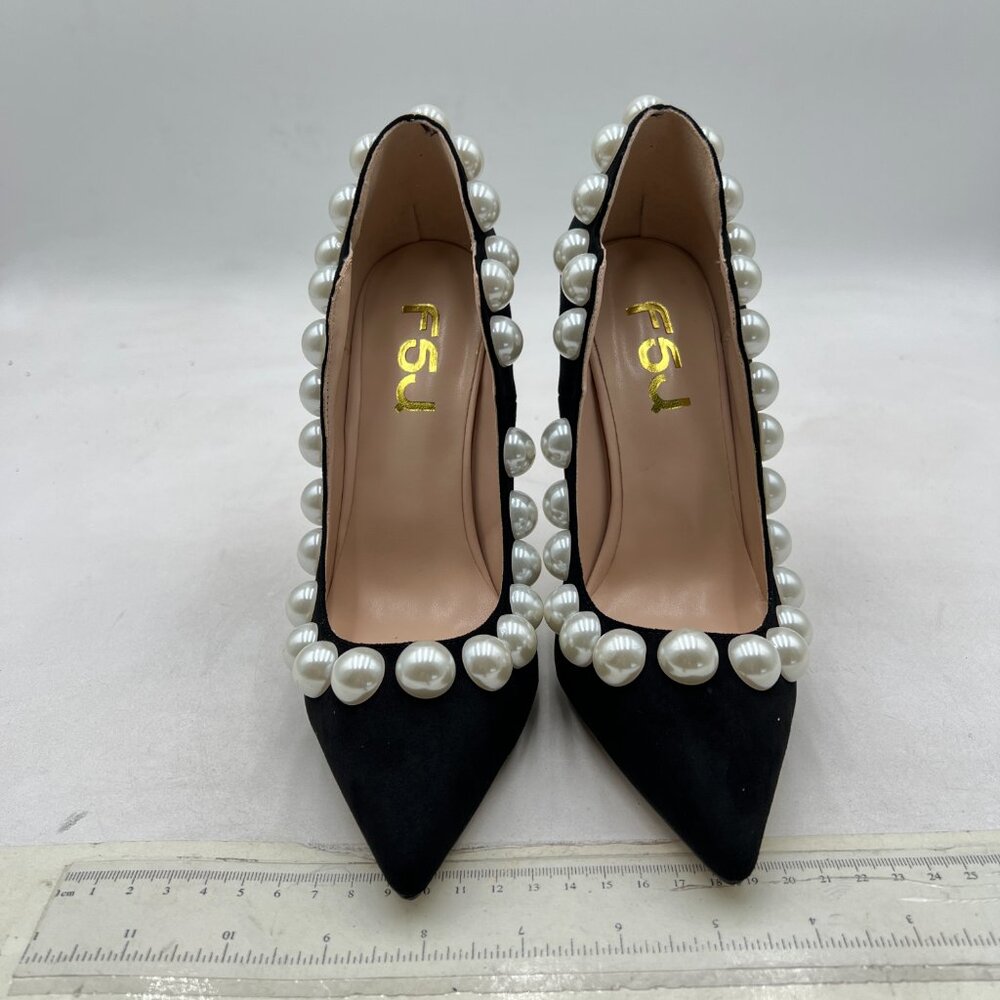 FSJ Black-pearl Pointed Toe High Heels Sexy Stiletto Pumps Office Lady Shoes - Picture 3 of 8